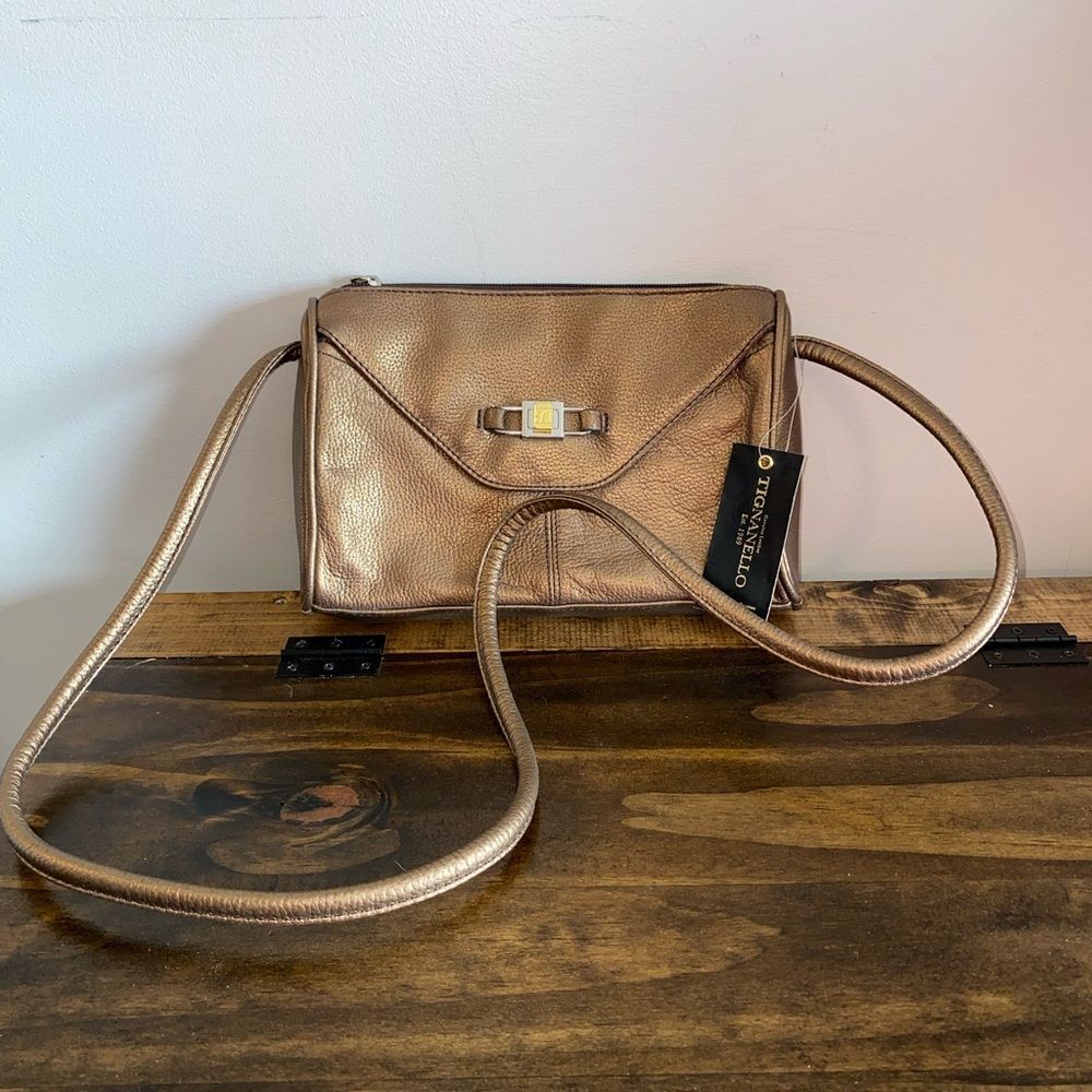 Tignanello Metallic Bronze Leather Crossbody Bag NEW